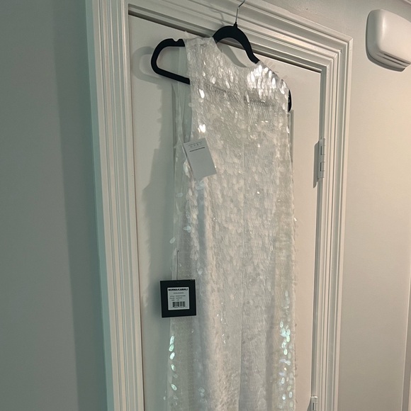 Norma Kamali Paillette Embellished Tulle Maxi Dress - White Sequined - Picture 5 of 7